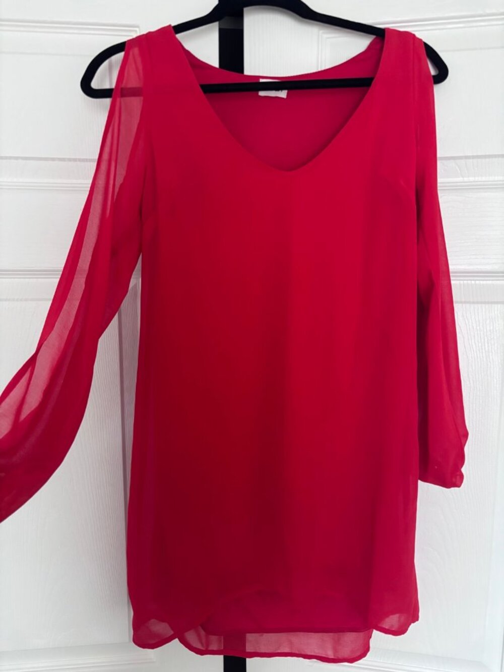 Tobi Red Dress Small Sheer Open Long Sleeves